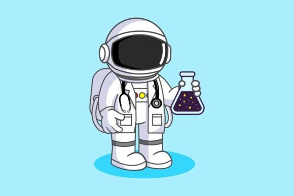 Cartoon Astronaut Doctor Holding Cosmic