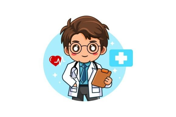 Cute Doctor with Stethoscope Logo Design