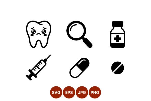 Sad Tooth Medicine Icons Vector