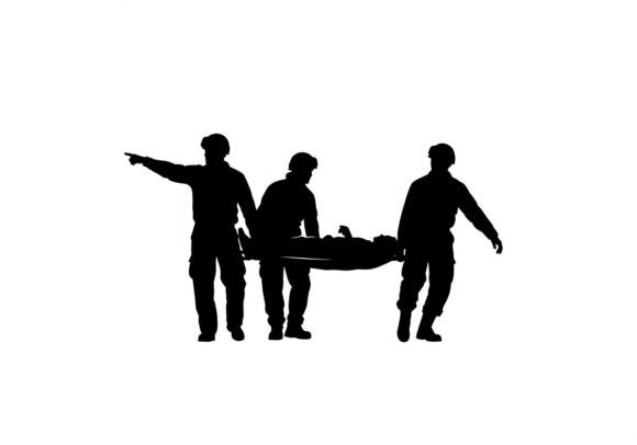 Silhouettes Men Carrying a Stretcher